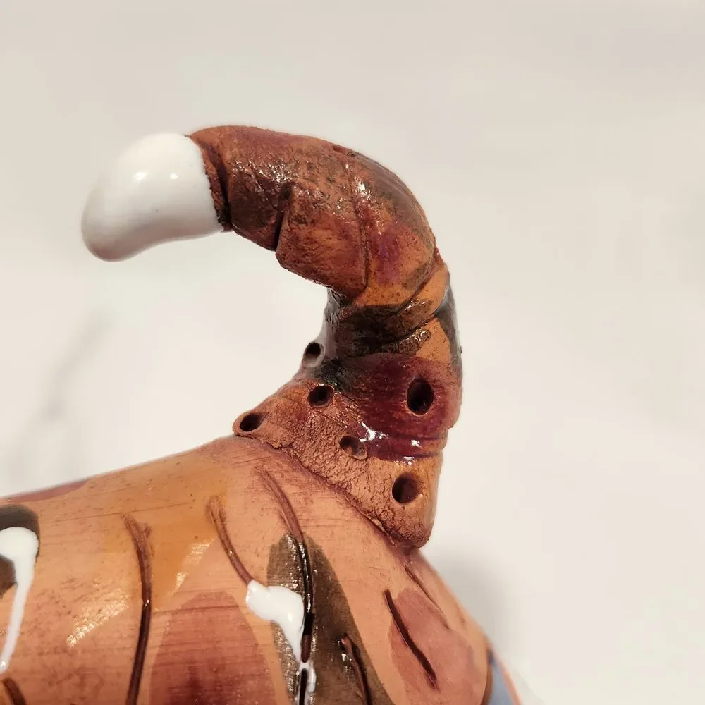 Handmade‎ Studio Pottery Dachshund Dog Bell Ornament Whimsical Folk Art Brown